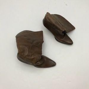 Brown leather slouch high heel boots size 9